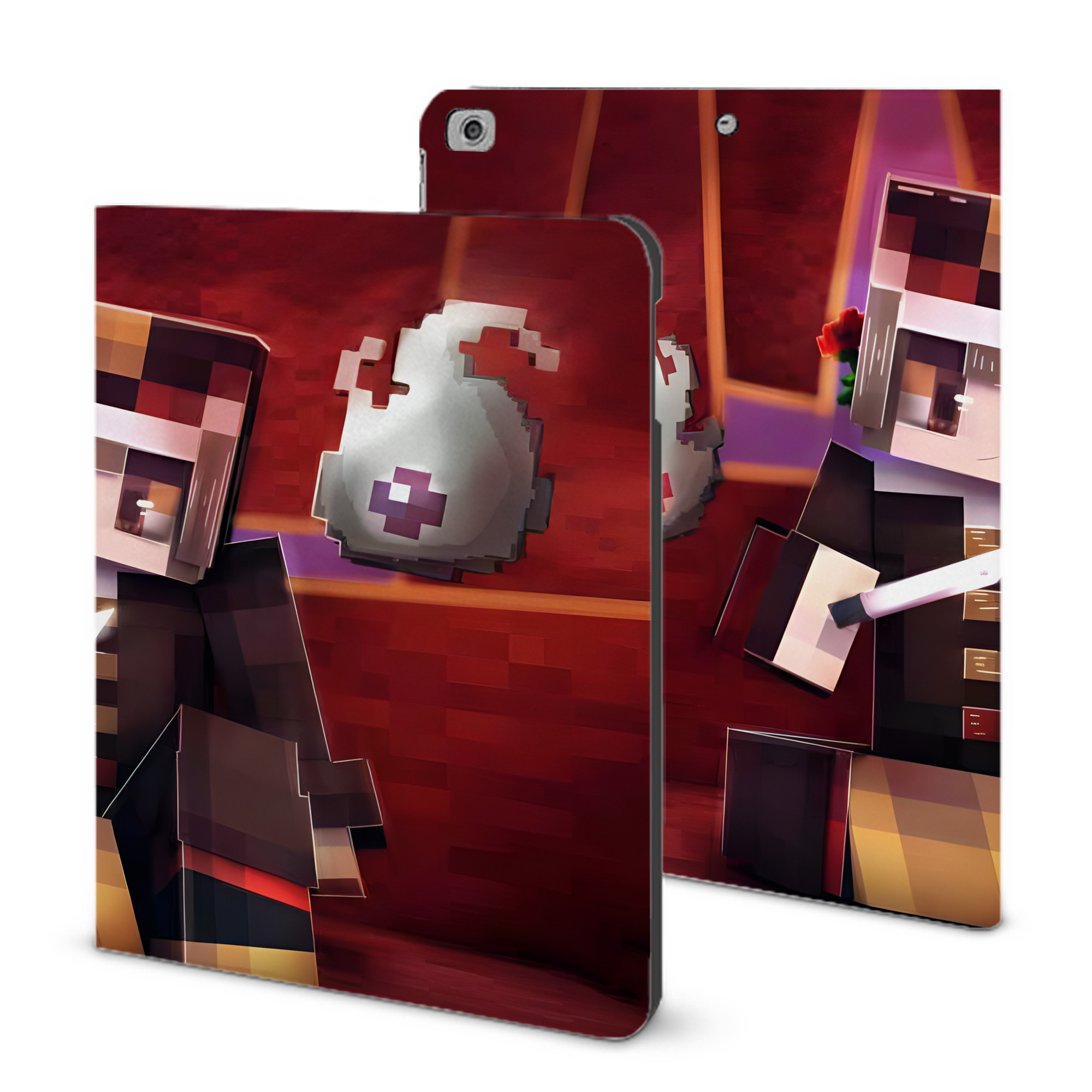 （画像用） マインクラフト ブロックの世界 Minecraft MC Block world IPad ケース ブック型 PUレザー TPU 耐衝撃 軽量 薄型 ペン収納なし 全面保護 IPad 各モデル対応